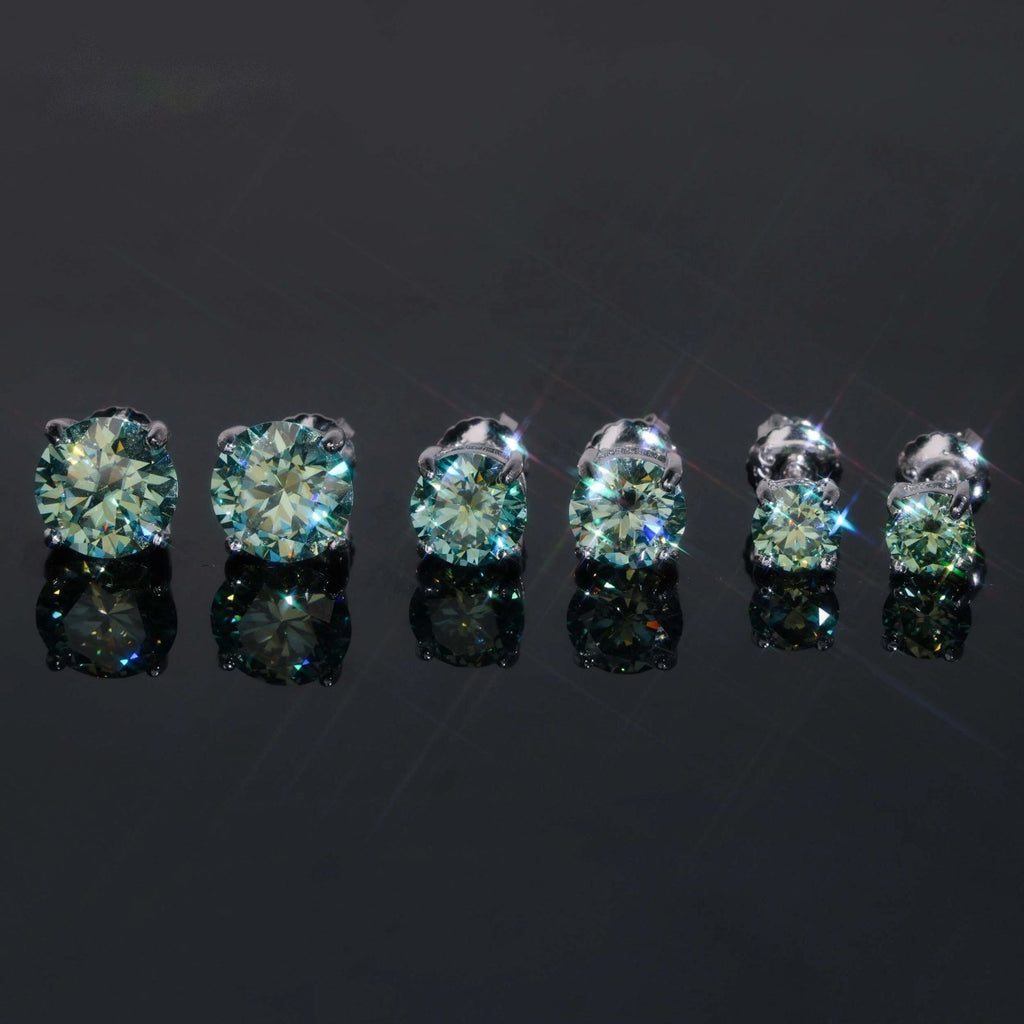 Blue-Green Round Solitaire Studs — Moissanite, 925 Silver