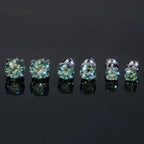 Blue-Green Round Solitaire Studs — Moissanite, 925 Silver