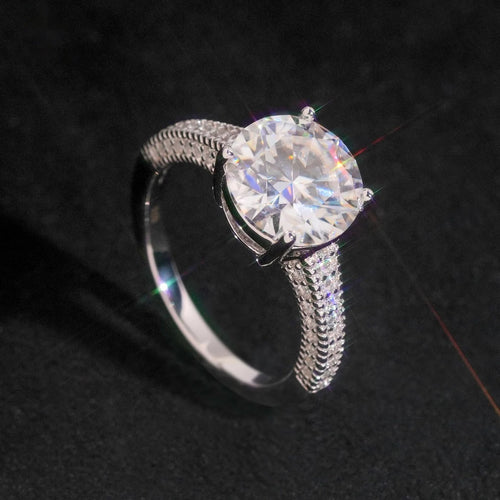 Round Brilliant 10mm Engagement Ring — Moissanite, 925 Silver