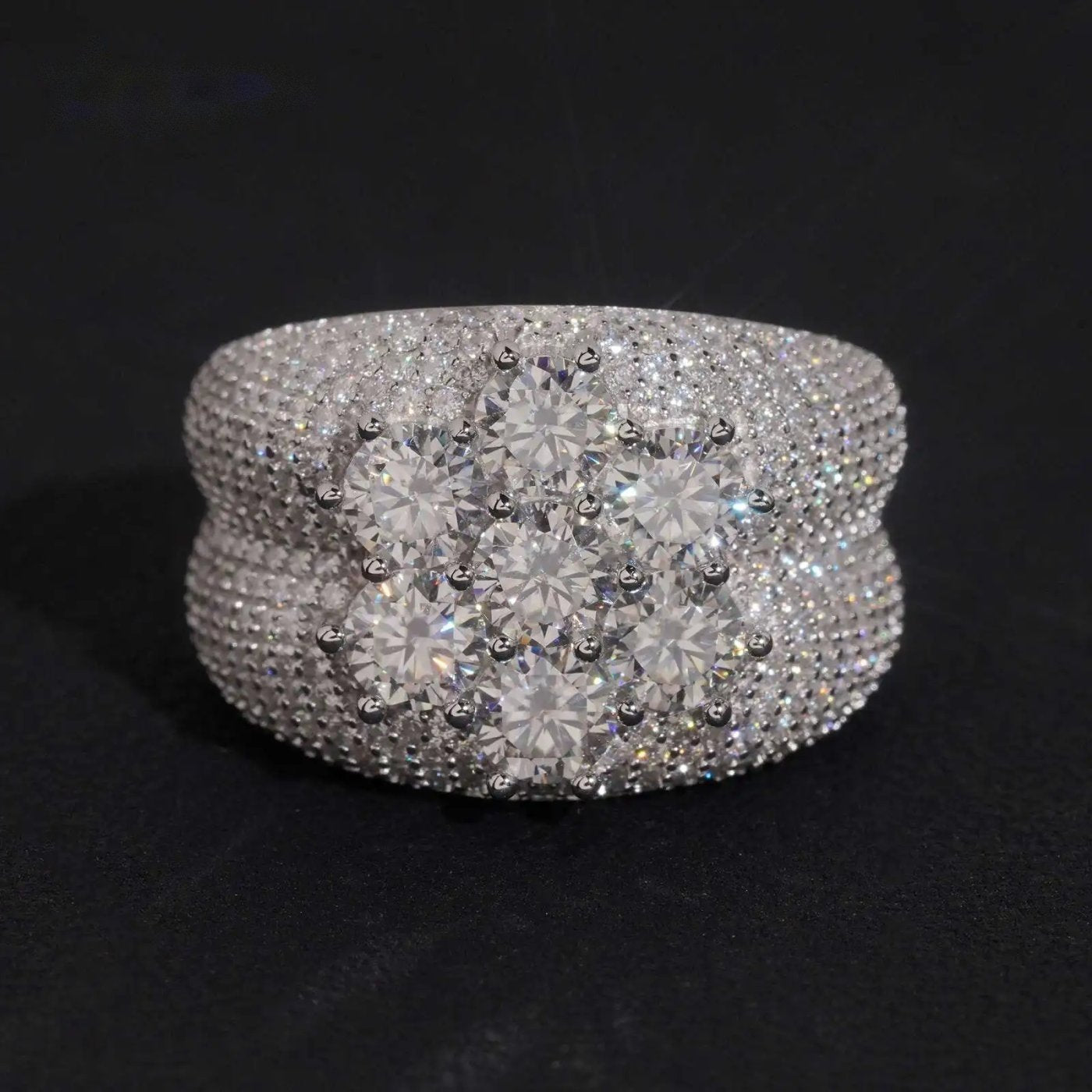 Flower Cluster Men's Band Ring — Moissanite, 925 Silver