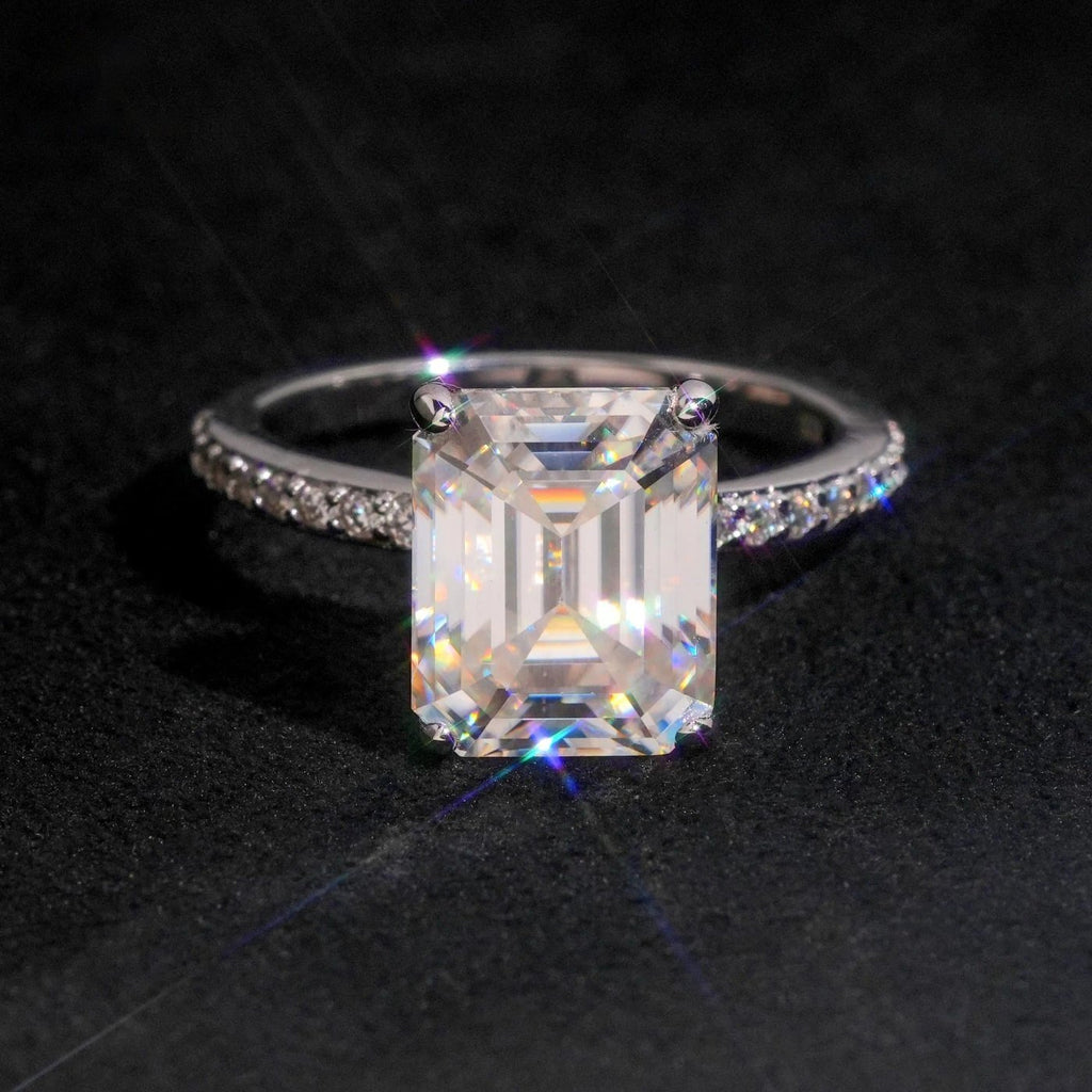 Emerald Cut 9×11mm Engagement Ring — Moissanite, 925 Silver