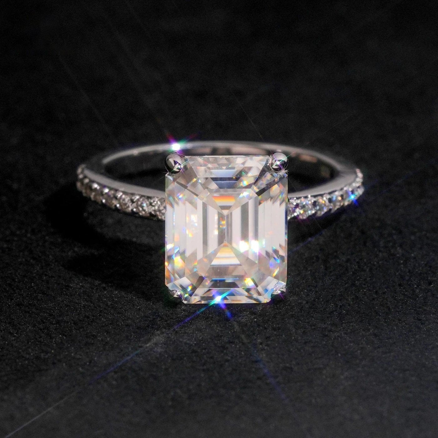 Emerald Cut 9×11mm Engagement Ring — Moissanite, 925 Silver