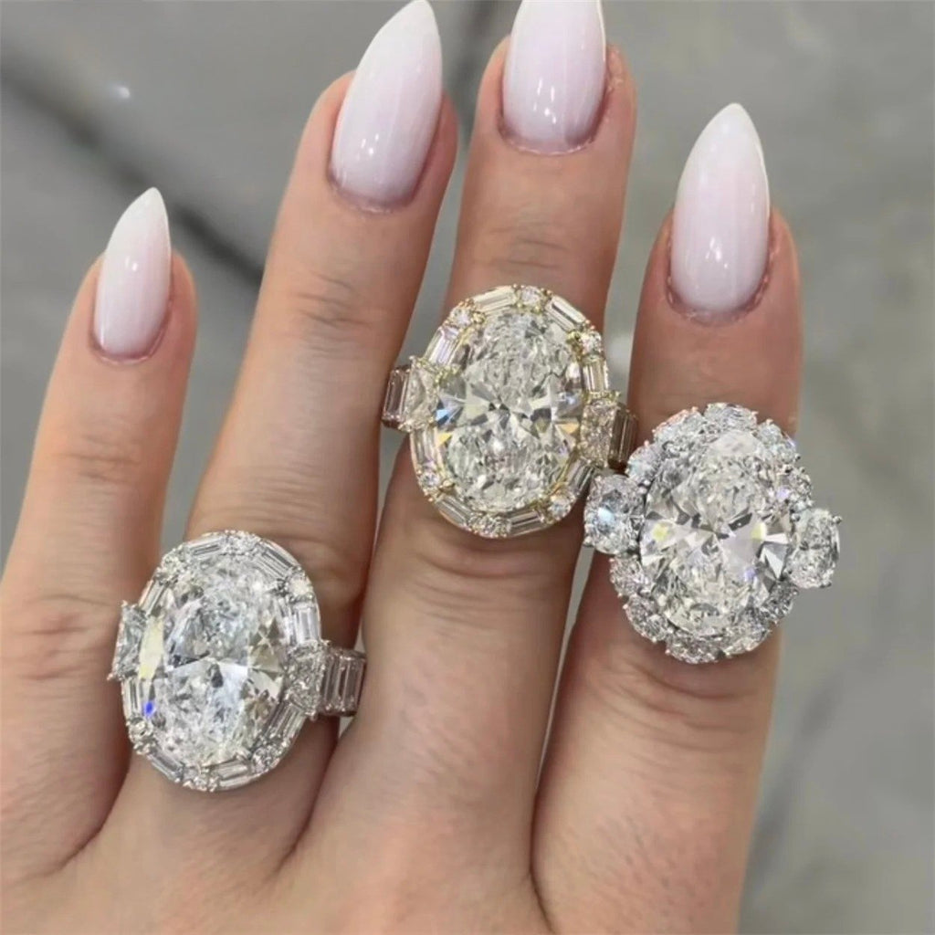 Oval Halo Statement Ring — Moissanite, 925 Silver