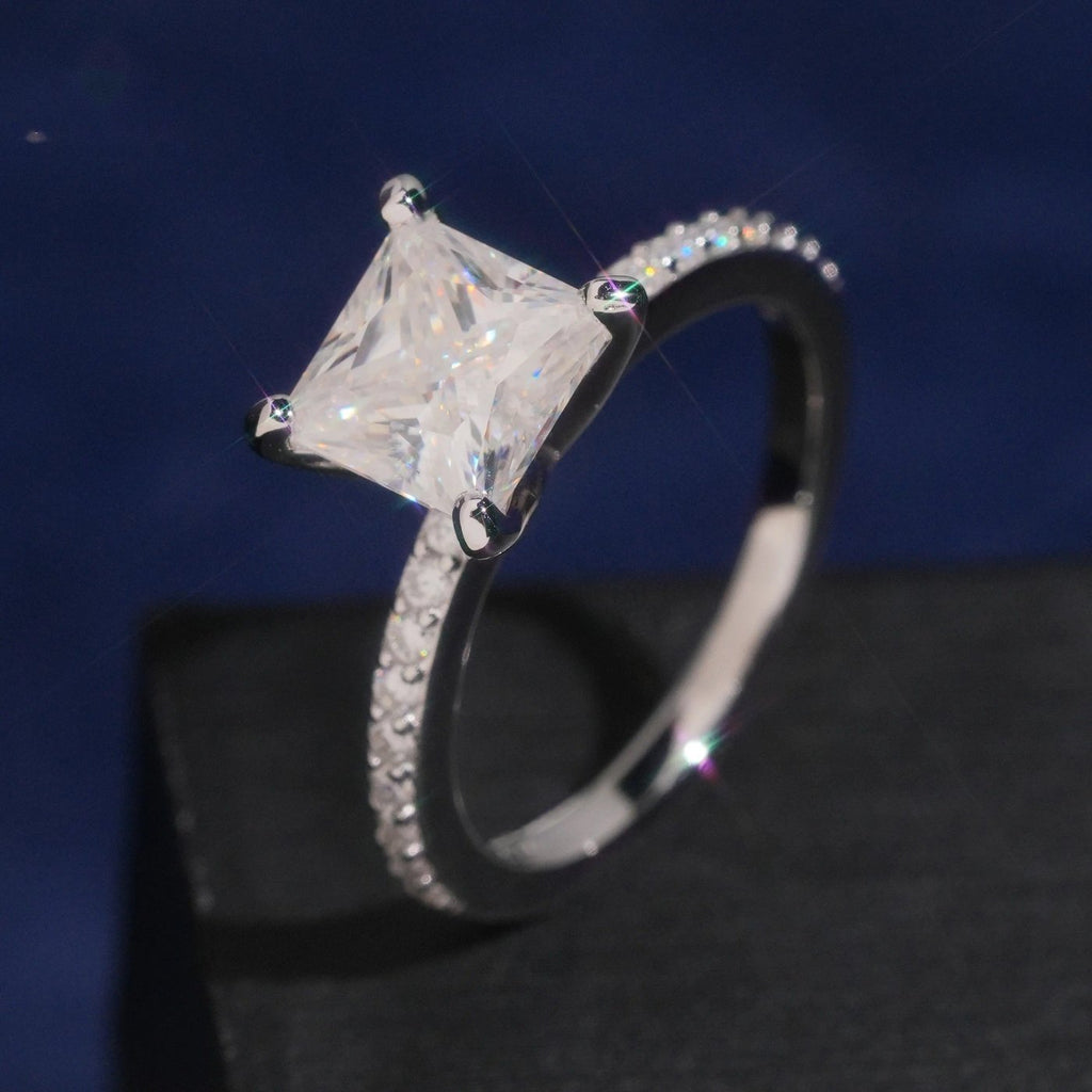 Princess Cut Solitaire Ring — Moissanite, 925 Silver