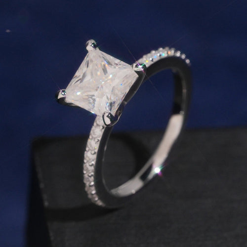 Princess Cut Solitaire Ring — Moissanite, 925 Silver