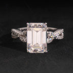 Emerald Cut Twist Band Ring — Moissanite, 925 Silver