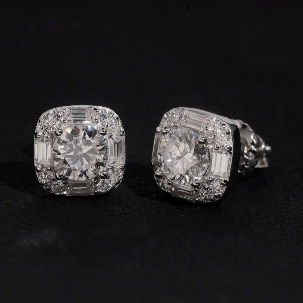 Cluster Baguette Stud Earrings — Moissanite, 925 Silver