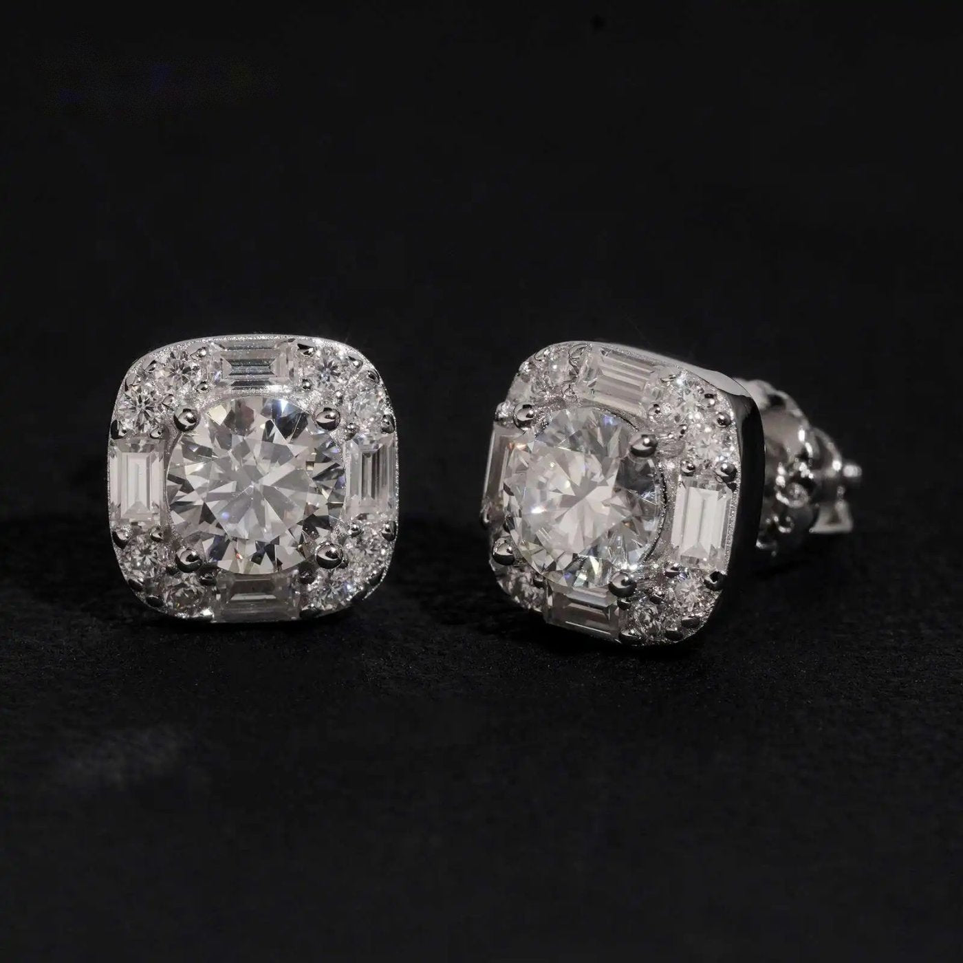 Cluster Baguette Stud Earrings — Moissanite, 925 Silver