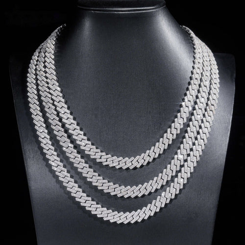 10mm Iced Prong Cuban Chain — Moissanite, 925 Silver