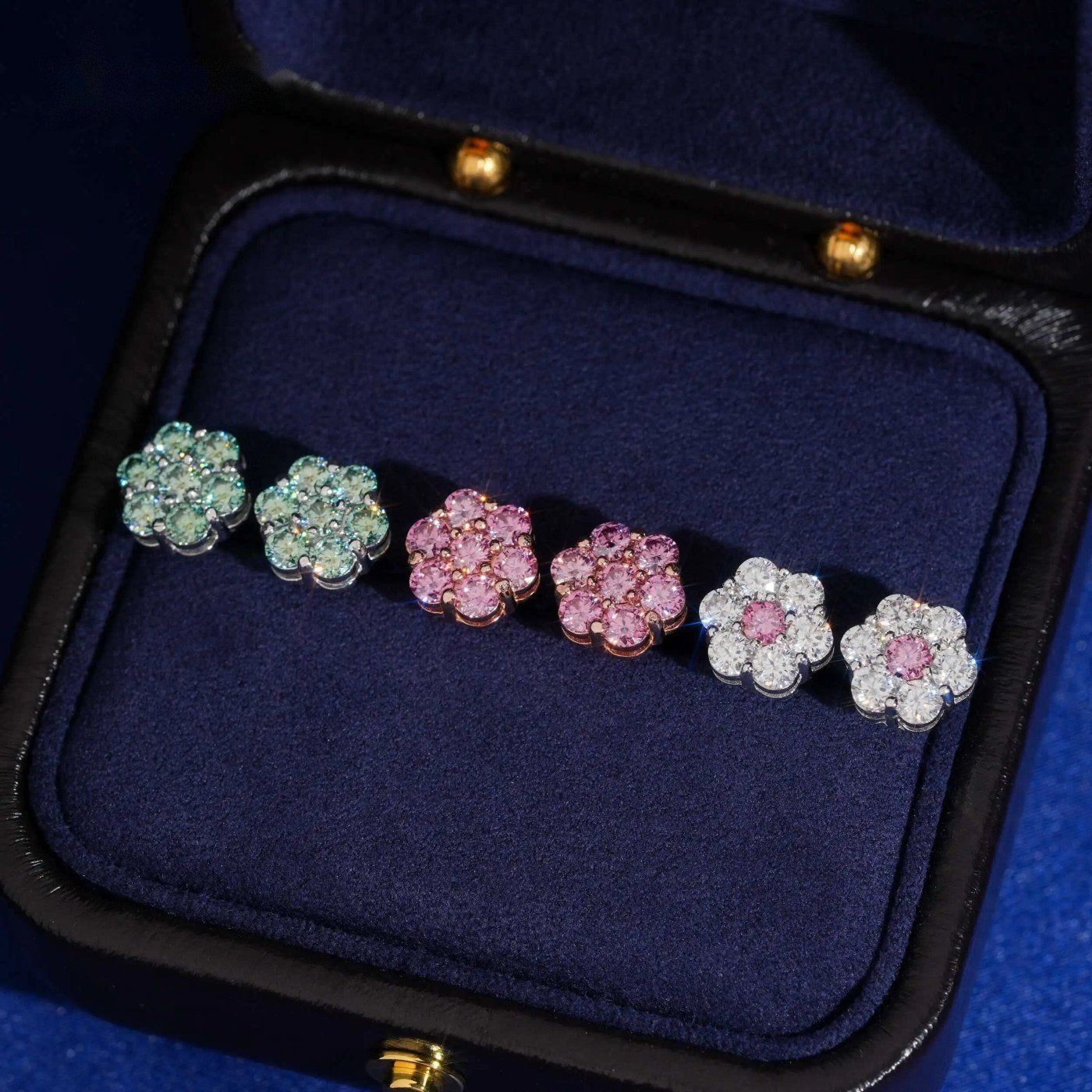 Colored Flower Cluster Studs — Moissanite, 925 Silver