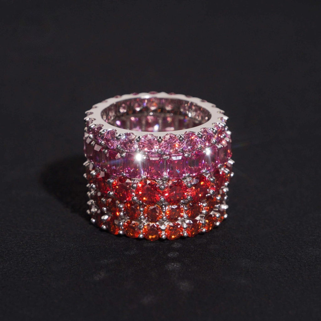 Garnet & Pink Color Eternity Band — Moissanite, 925 Silver