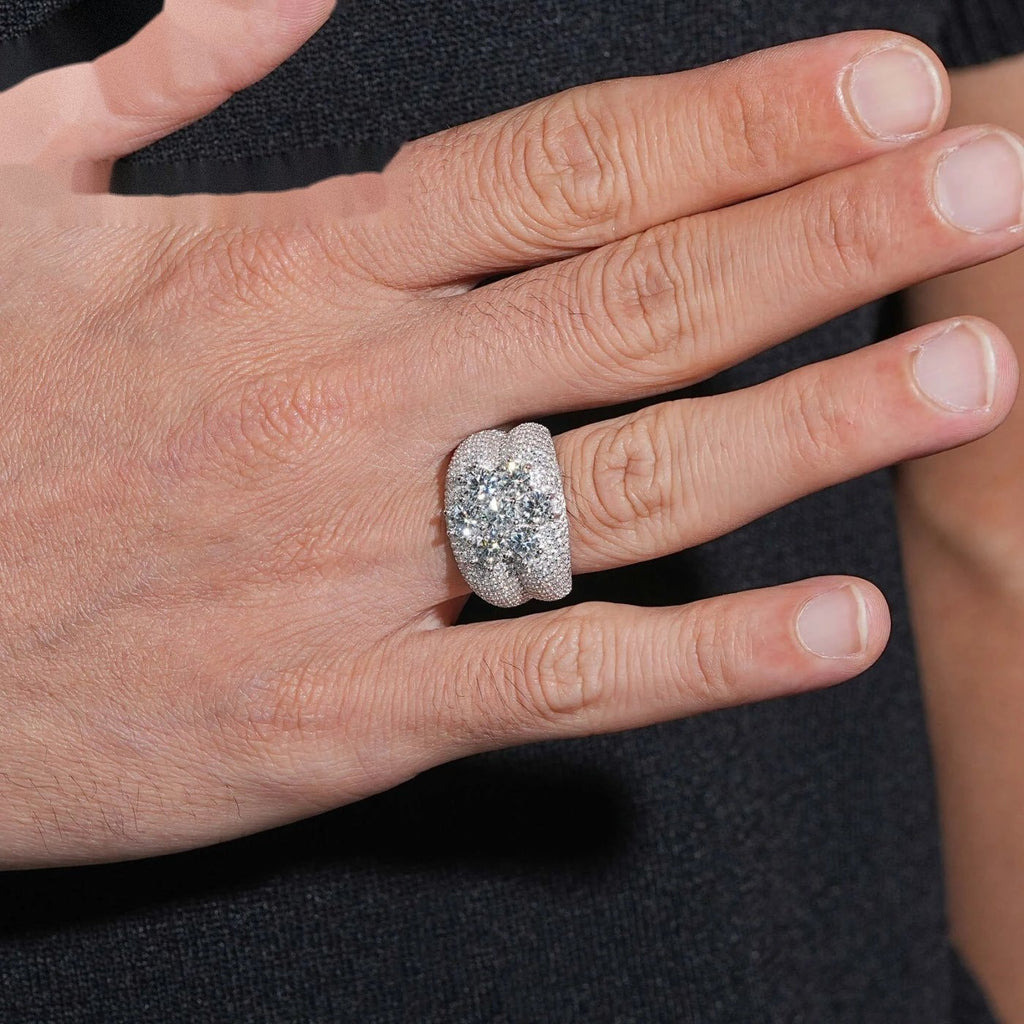Flower Cluster Men's Band Ring — Moissanite, 925 Silver
