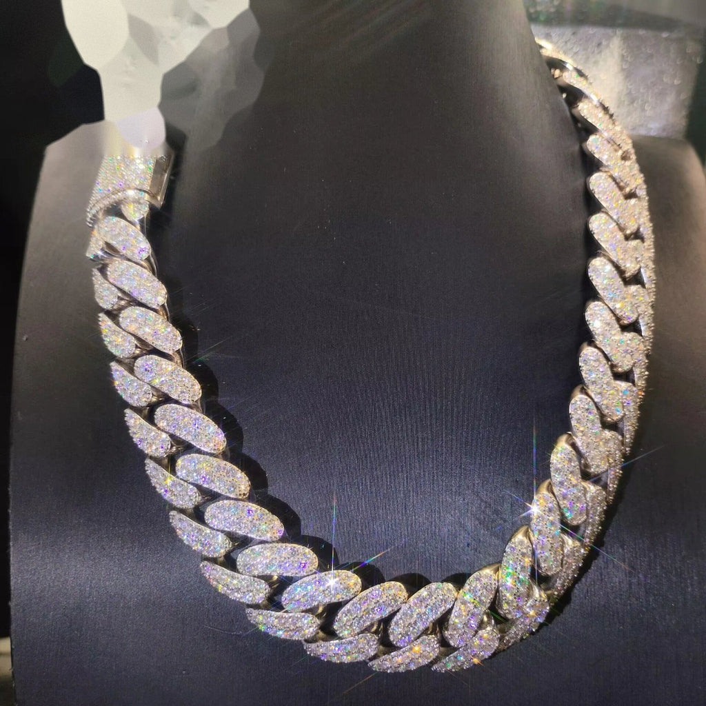 20mm Pavé Cuban Chain — Moissanite, 925 Silver