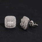 Men's Iced Square Stud Earrings — Moissanite, 925 Silver