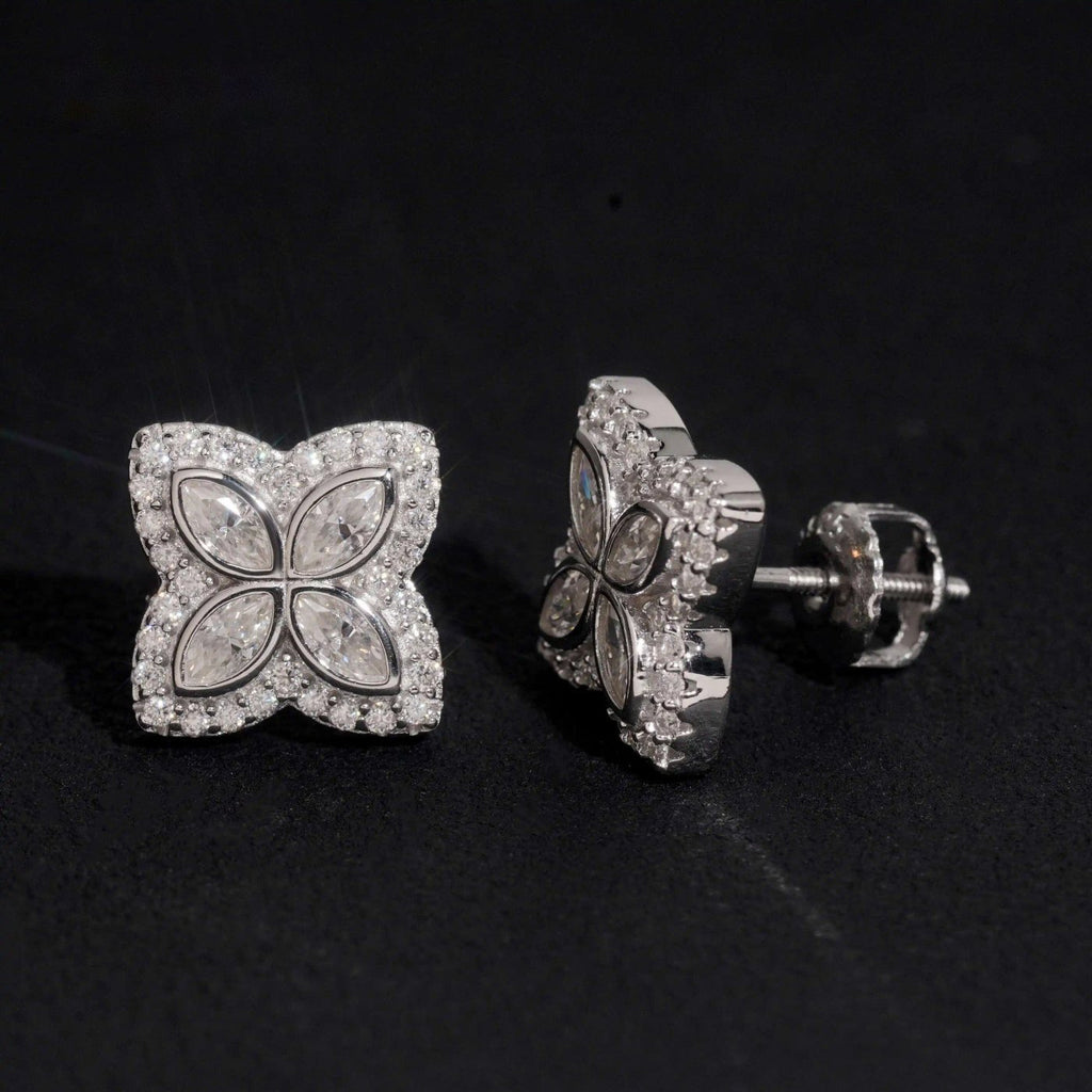 Clover Marquise Stud Earrings — Moissanite, 925 Silver