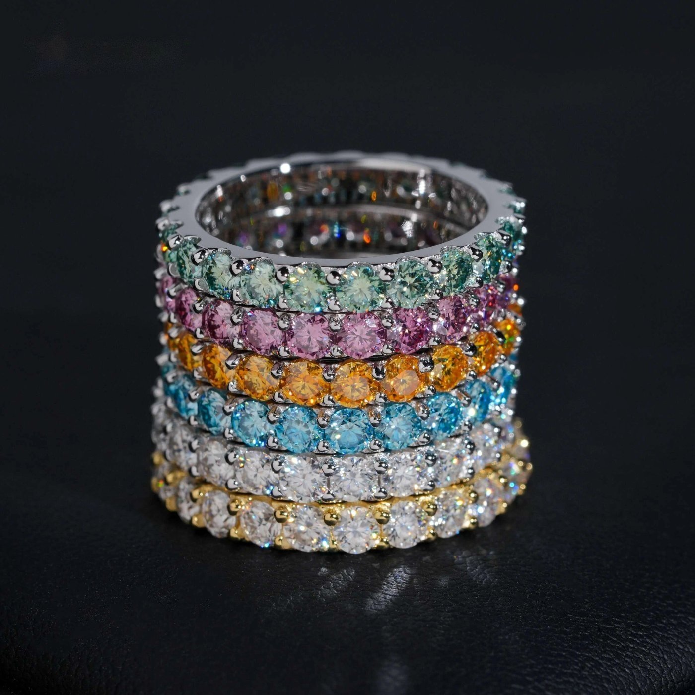3mm Color Stone Eternity Band — Moissanite, 925 Silver
