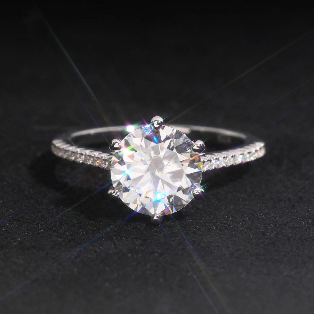 Round Brilliant 9mm Engagement Ring — Moissanite, 925 Silver
