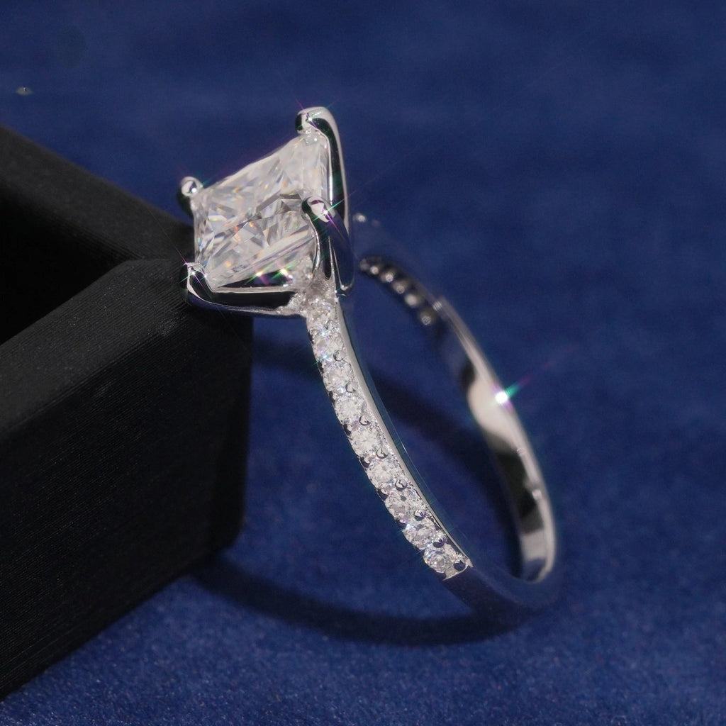 Princess Cut Solitaire Ring — Moissanite, 925 Silver