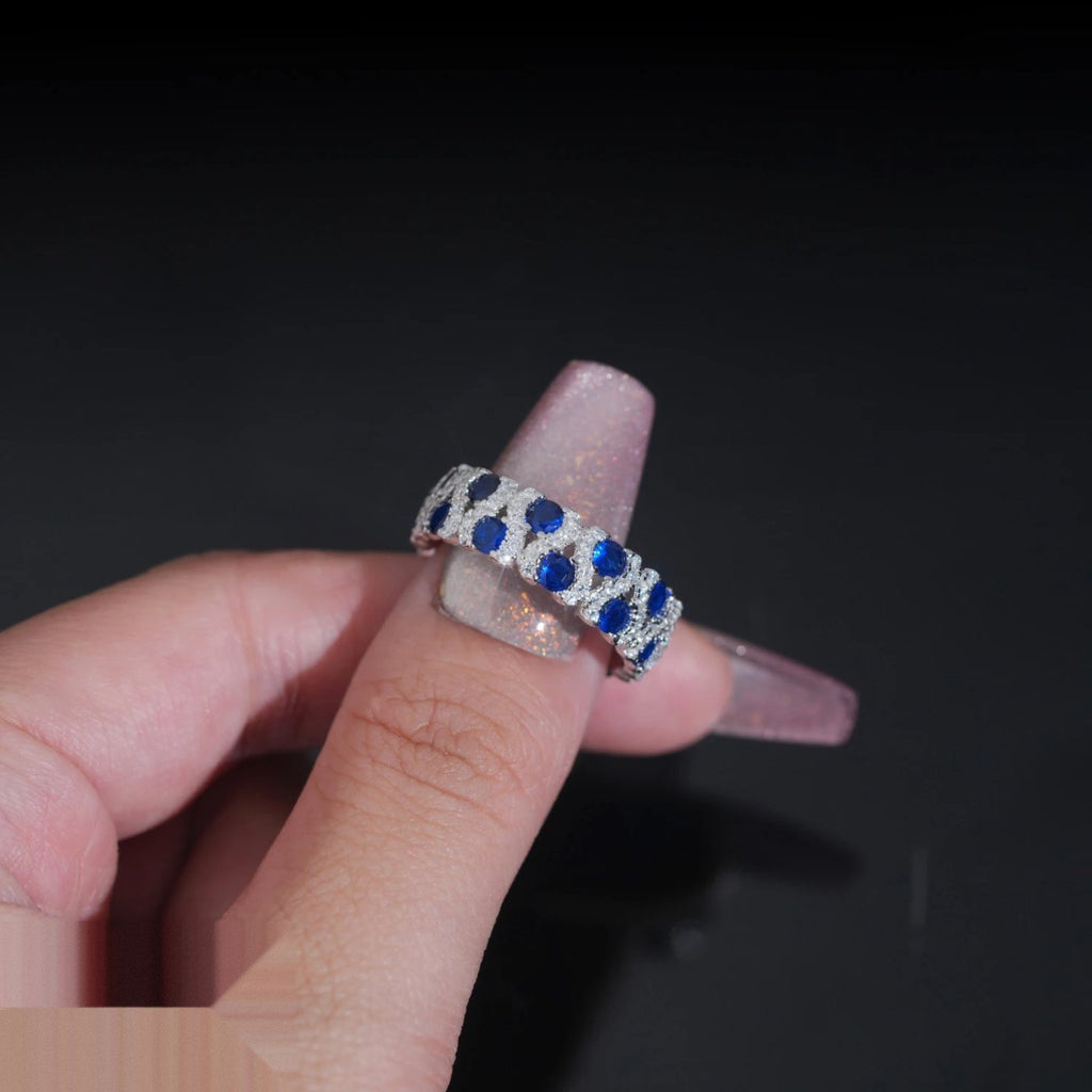 Vivid Blue Eternity Band — Moissanite, 925 Silver