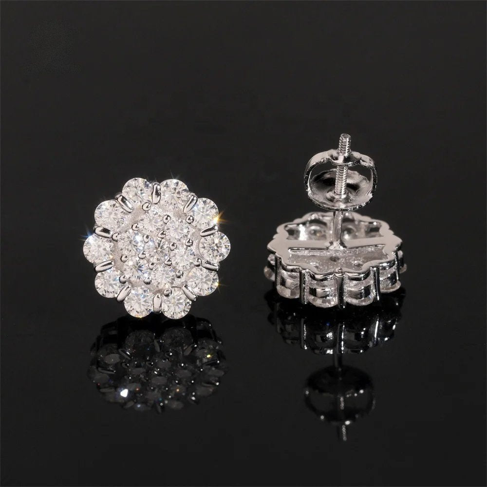 Screw-Back Flower Cluster Studs — Moissanite, 925 Silver