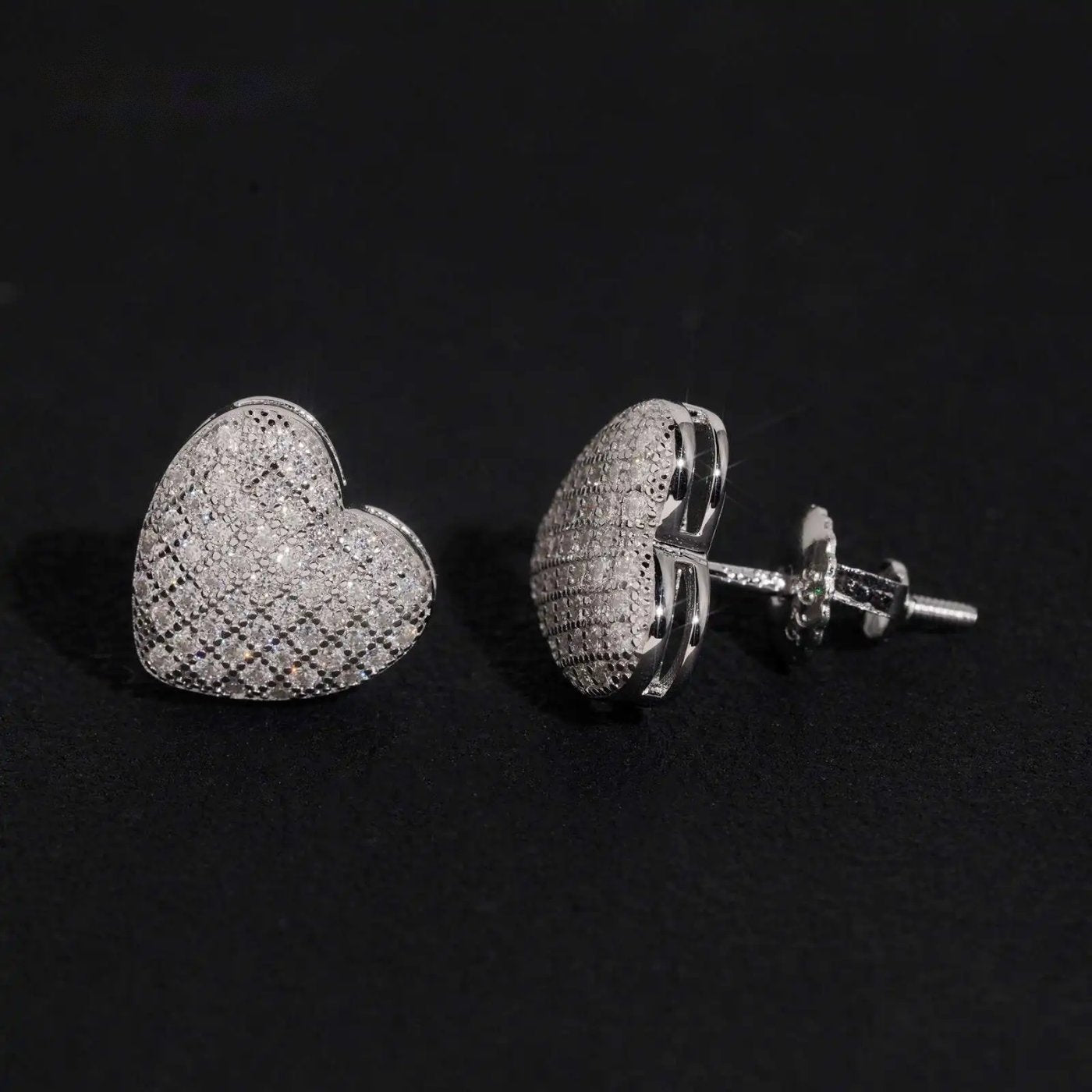 Pavé Heart Stud Earrings — Moissanite, 925 Silver
