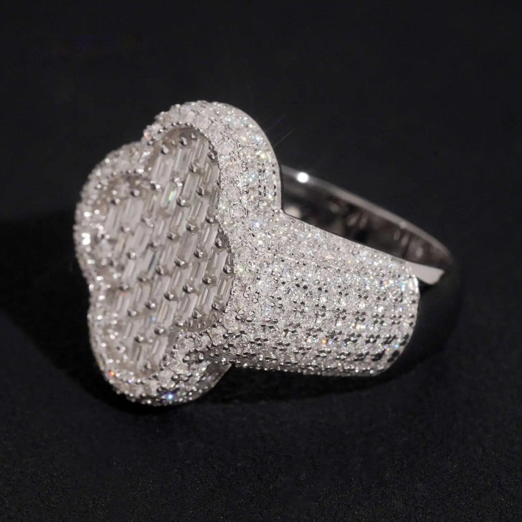 Men's Clover Half-Pavé Band Ring — Moissanite, 925 Silver