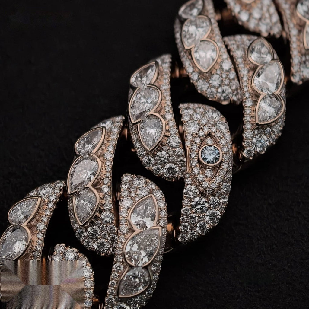 15mm Rose Gold Floral Petal Cuban Chain — Moissanite, 925 Silver
