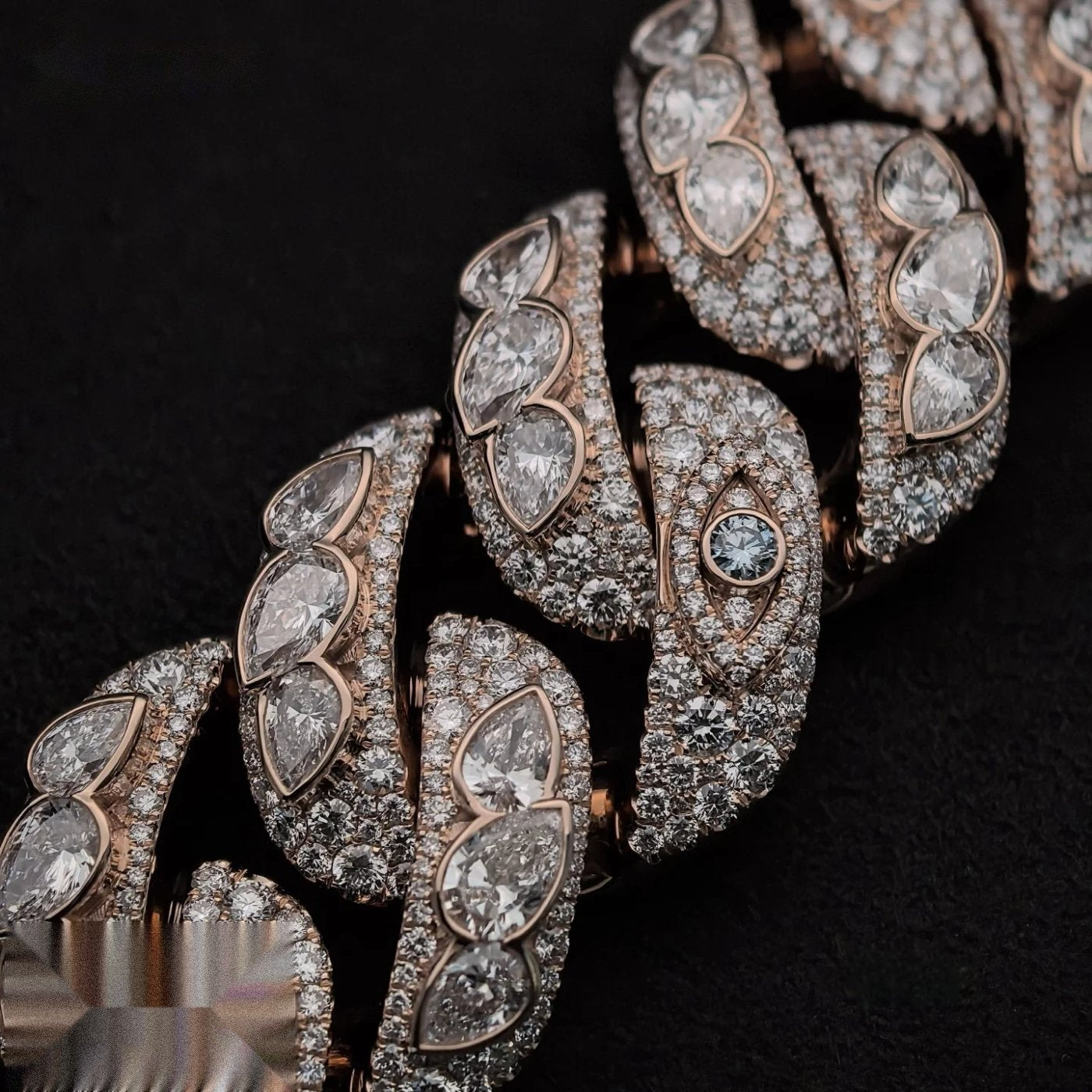 15mm Rose Gold Floral Petal Cuban Chain — Moissanite, 925 Silver