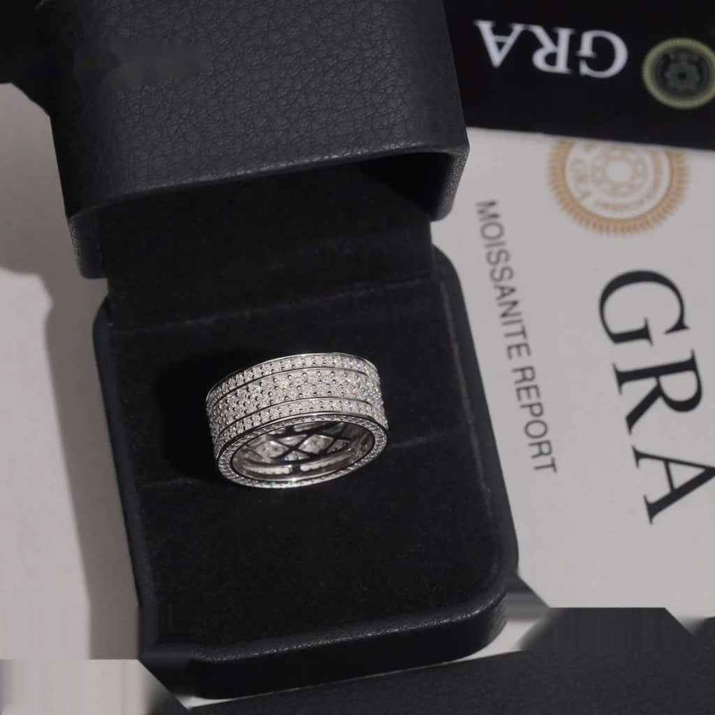 3-Row Pavé Men's Band Ring — Moissanite, 925 Silver