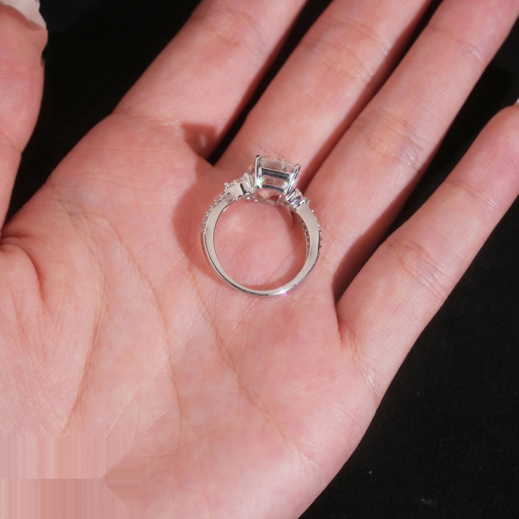 Emerald Cut Twist Band Ring — Moissanite, 925 Silver