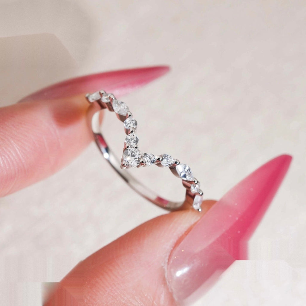 V-Shape Marquise Contour Band — Moissanite, 925 Silver