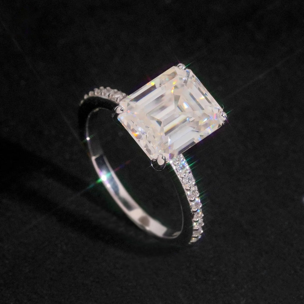 Emerald Cut 9×11mm Engagement Ring — Moissanite, 925 Silver