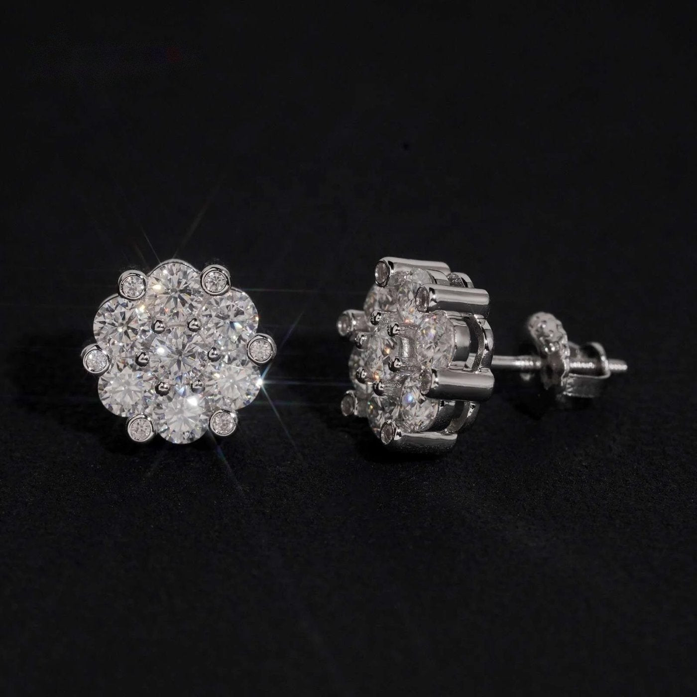 Flower Cluster Stud Earrings — Moissanite, 925 Silver