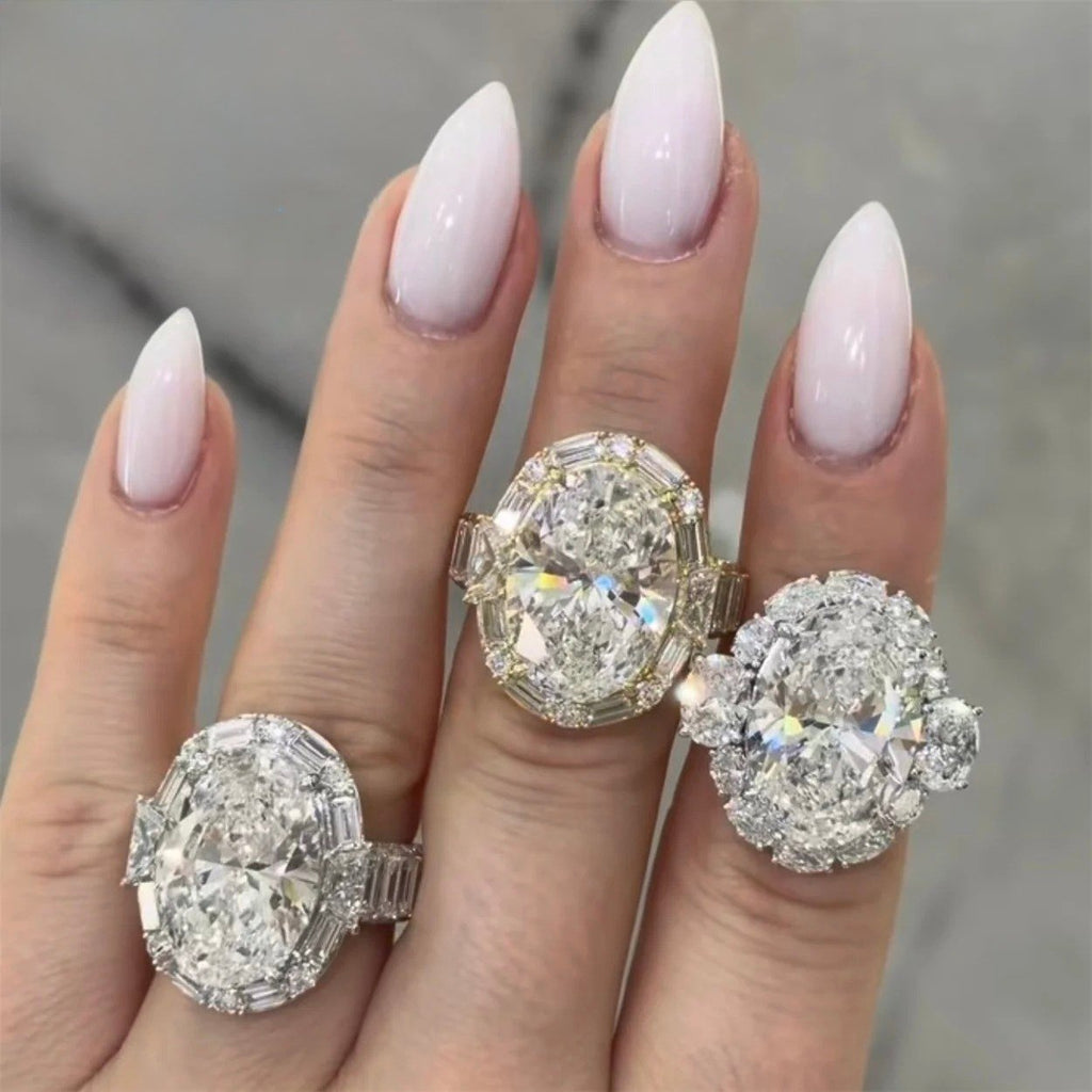 Oval Halo Statement Ring — Moissanite, 925 Silver