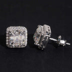 Iced Square Halo Stud Earrings — Moissanite, 925 Silver