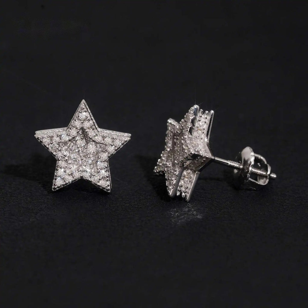 Pavé Star Stud Earrings — Moissanite, 925 Silver