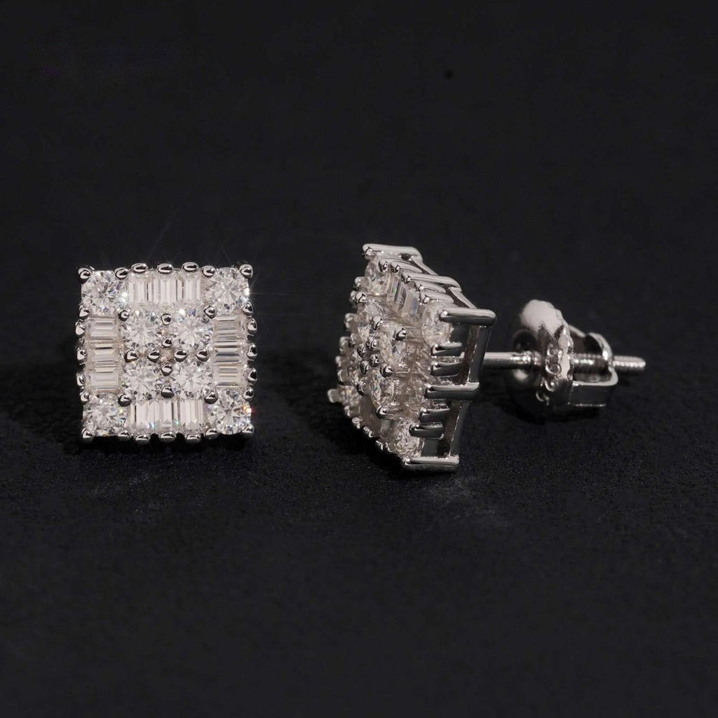 Men's Iced Cluster Stud Earrings — Moissanite, 925 Silver