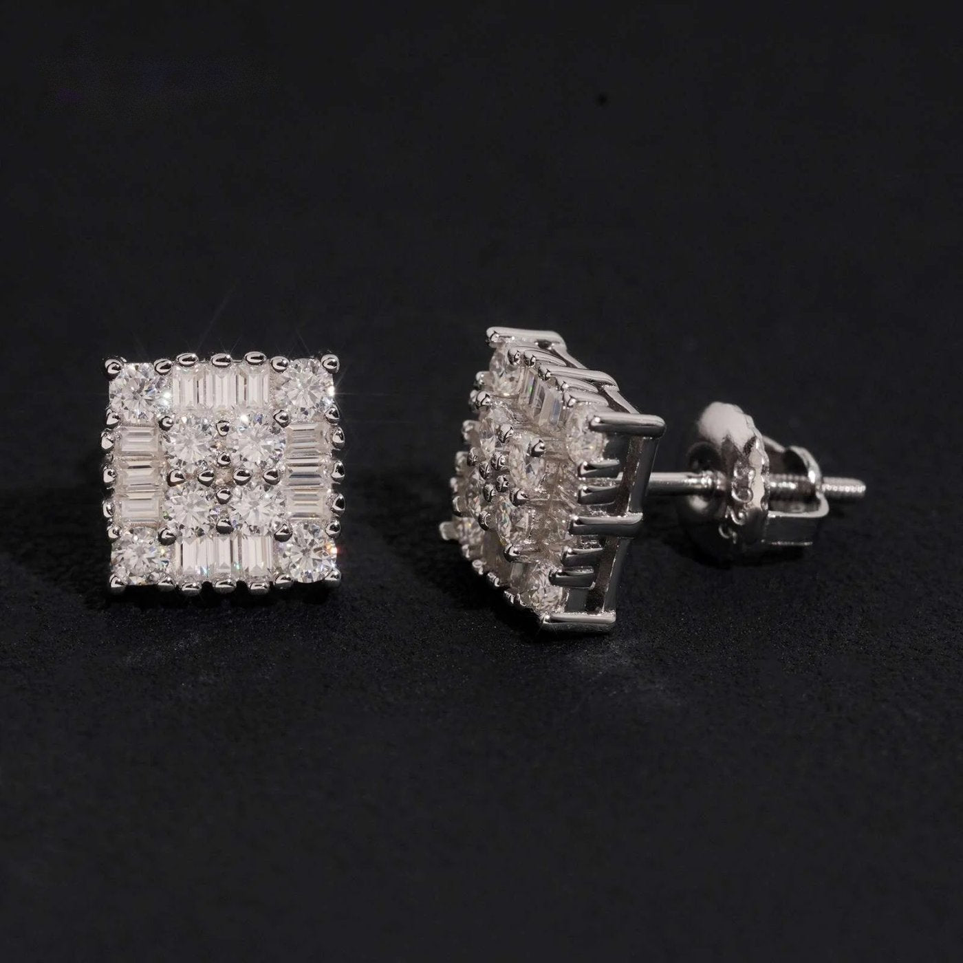 Men's Iced Cluster Stud Earrings — Moissanite, 925 Silver