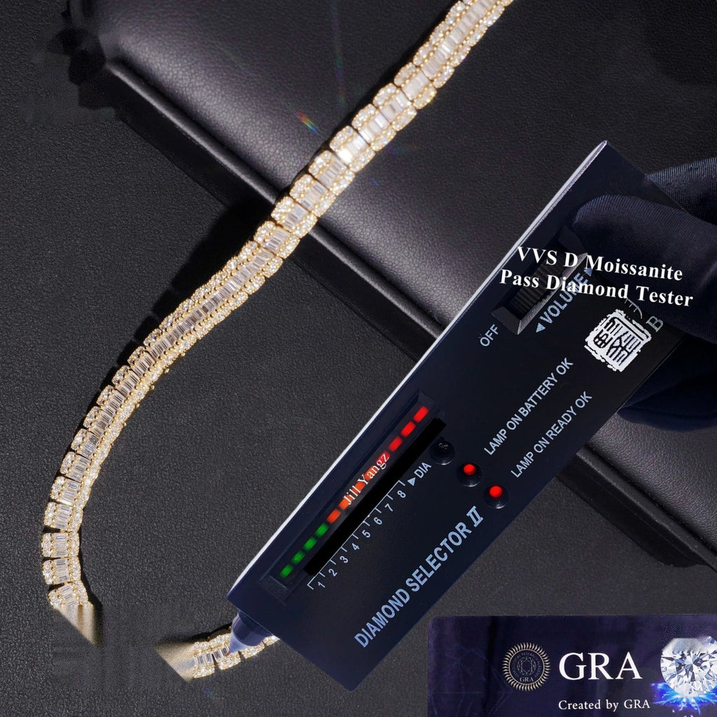 8mm Baguette Cuban Chain — Moissanite, 925 Silver