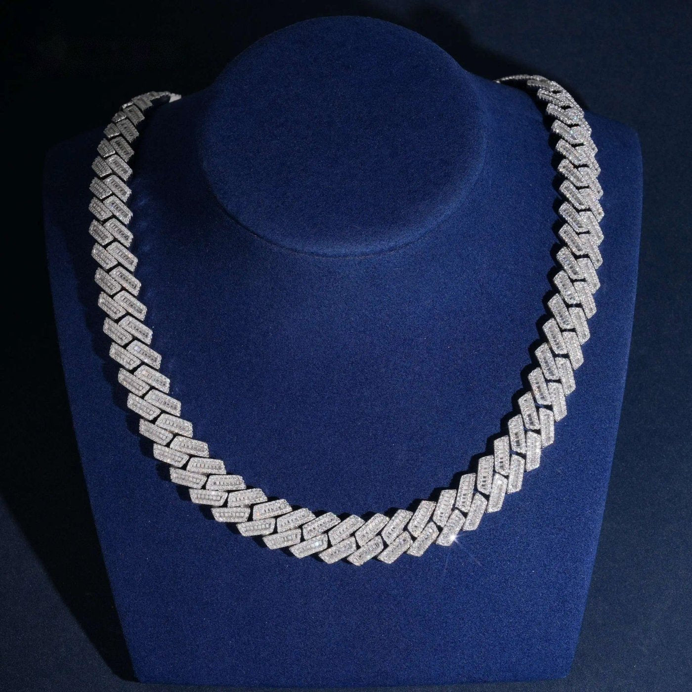 15mm Baguette Cuban Chain — Moissanite, 925 Silver