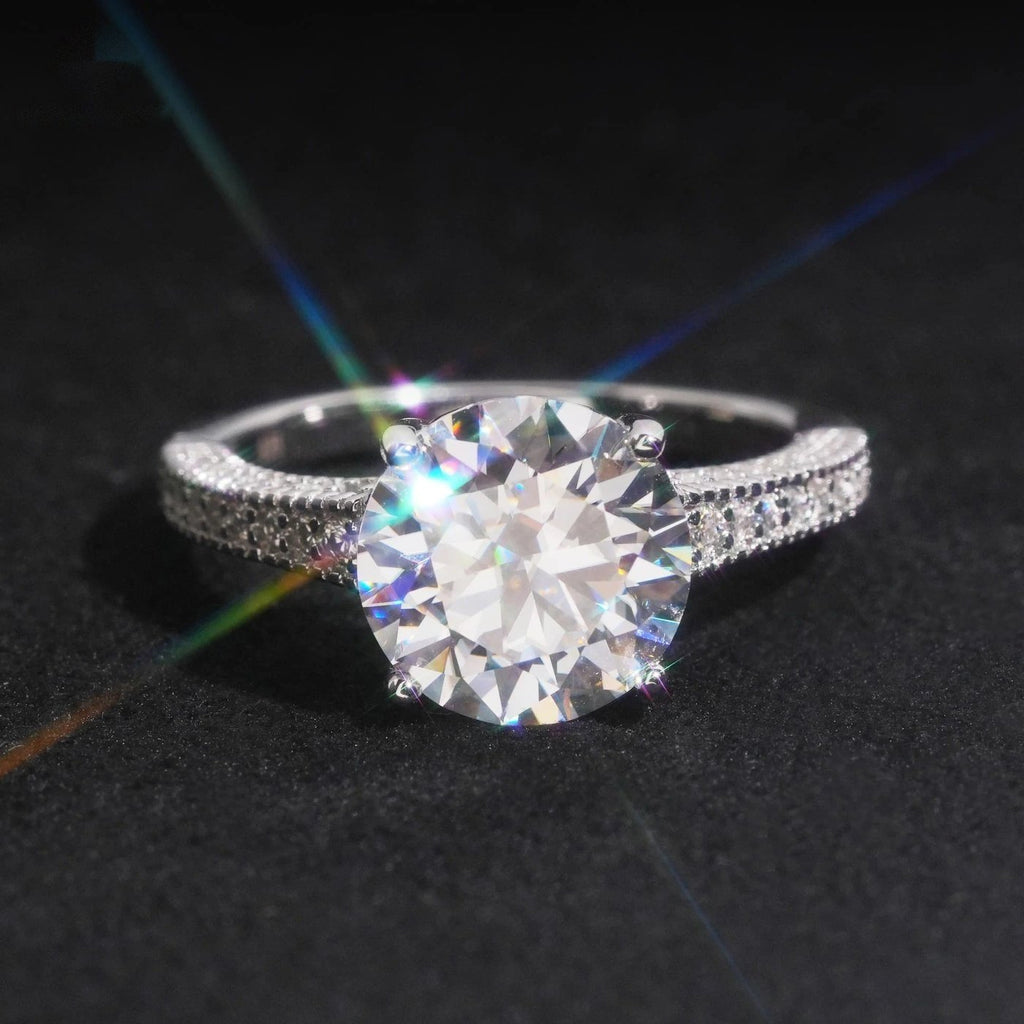 Round Brilliant 10mm Engagement Ring — Moissanite, 925 Silver