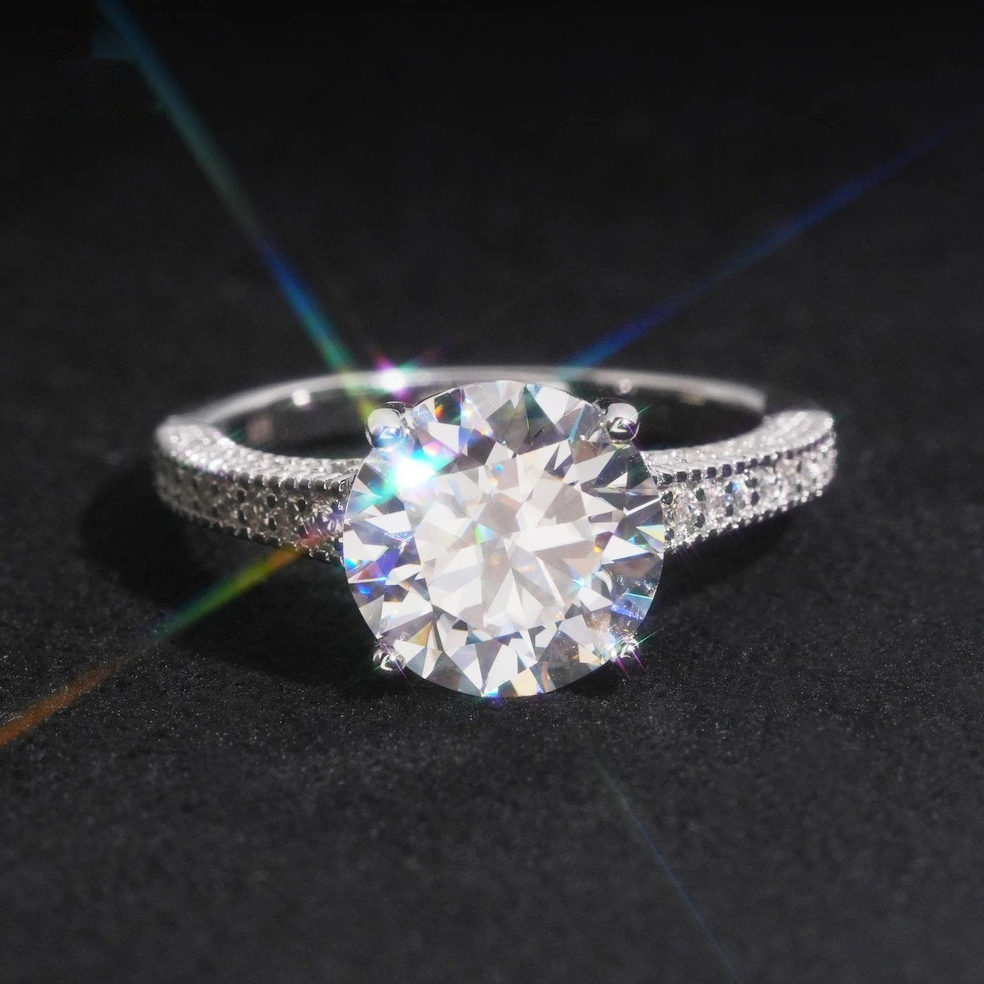 Round Brilliant 10mm Engagement Ring — Moissanite, 925 Silver