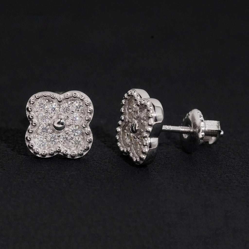 Clover Pavé Stud Earrings — Moissanite, 925 Silver