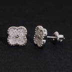 Clover Pavé Stud Earrings — Moissanite, 925 Silver