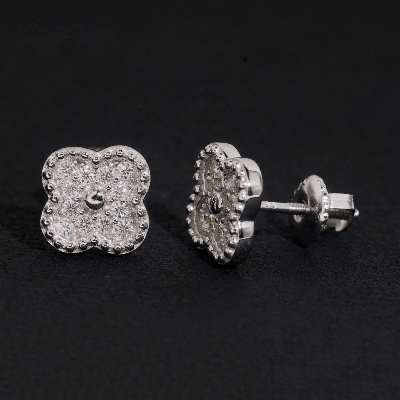 Clover Pavé Stud Earrings — Moissanite, 925 Silver
