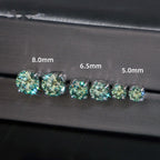 Blue-Green Round Solitaire Studs — Moissanite, 925 Silver