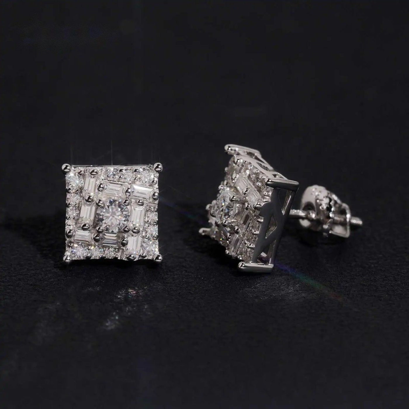 Baguette Stud Earrings — Moissanite, 925 Silver