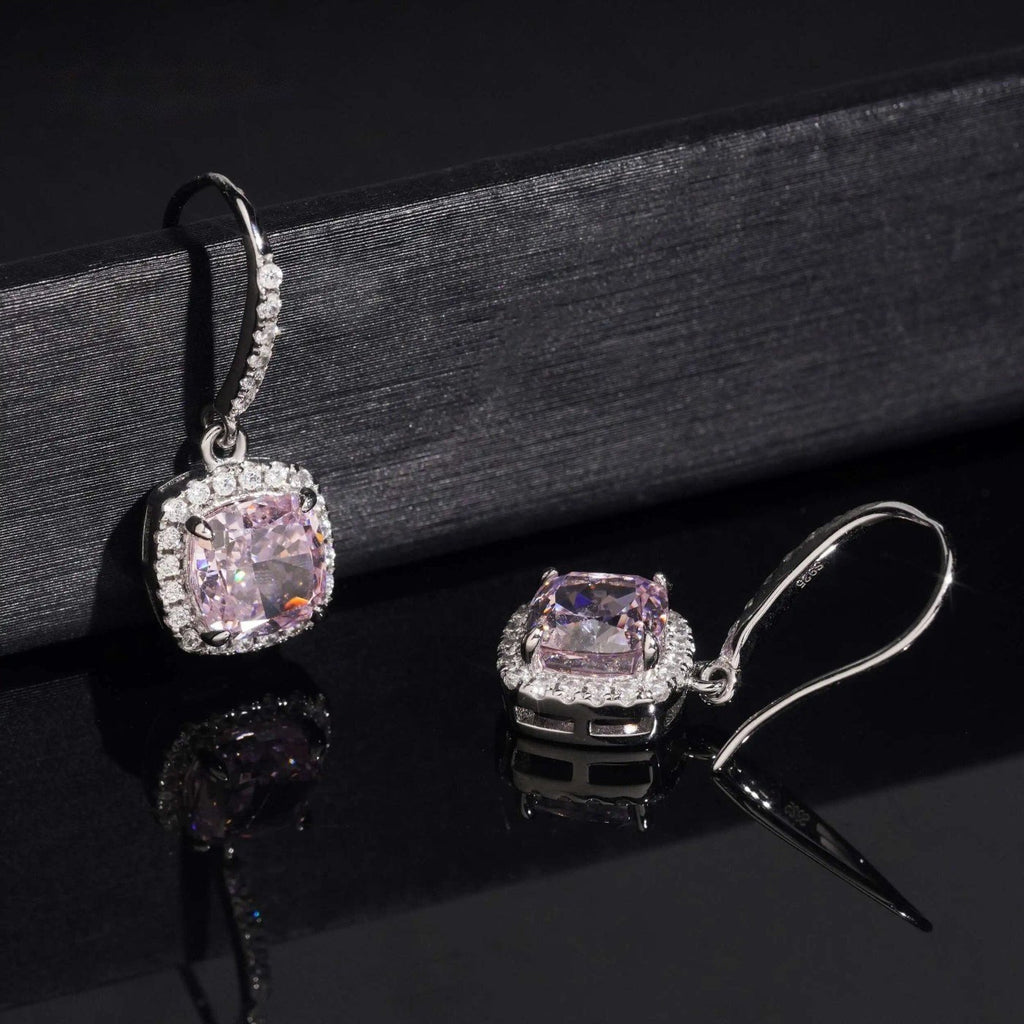 Cushion Halo Drop Earrings — Moissanite, 925 Silver