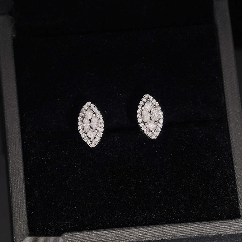 Marquise Stud Earrings — Moissanite, 925 Silver