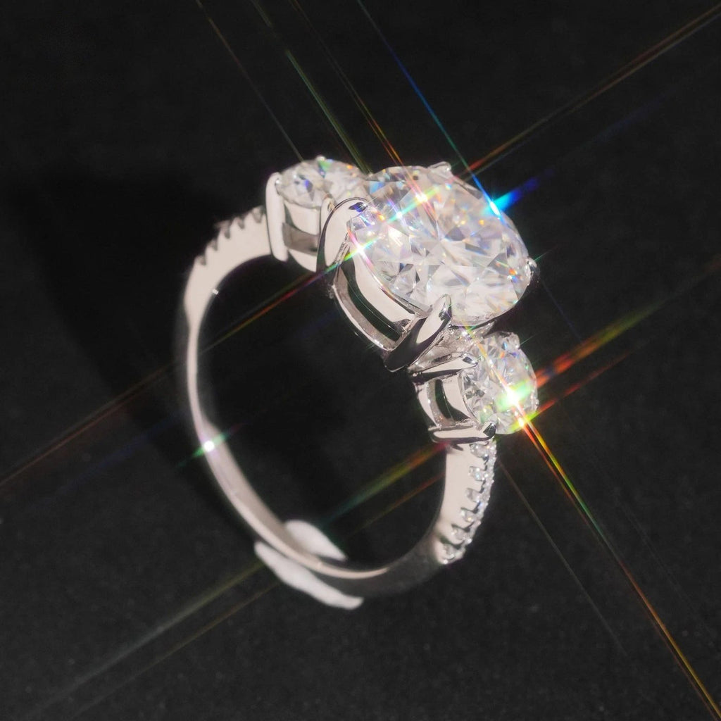 Oval Three-Stone Wedding Ring — Moissanite, 925 Silver